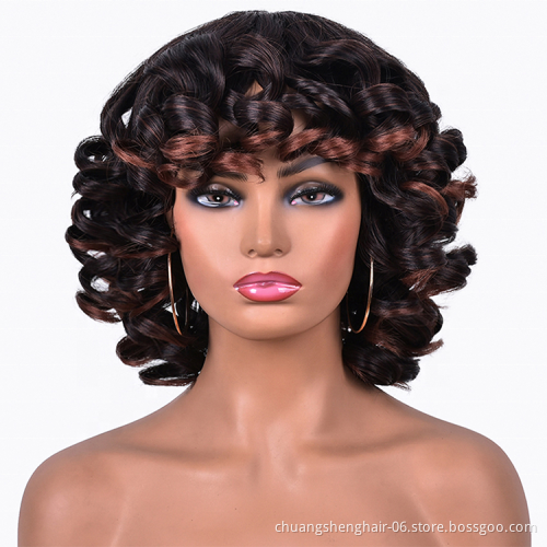 Wholesale curly wig with bangs for black women african omber glueless cosplay high temperature short wigs wave synthetic wig